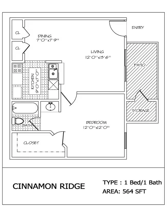 One Bed / One Bath 3307 floor plan